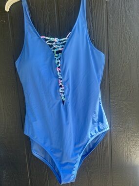 Lilly Pulitzer Blue One-Piece Swimsuit with Lace-Up Detail